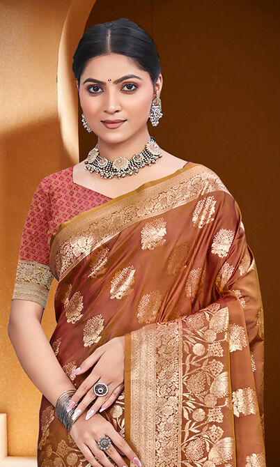 Sangam Prints Rust Orange Silk Woven Work Traditional Saree