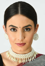 Mominos Fashion Johar Kamal Off White Handicraft Pearls Necklace with Earrings For Women - Distacart