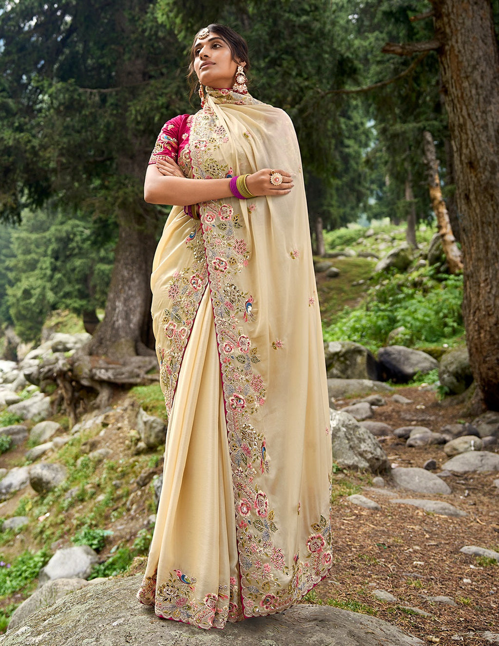Evanik Pure soft zimmy choo silk embroidery Sequence work Saree with UnStitched Blouse - Distacart