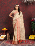 Lorenvalley Fashion Cream Soft Katan Silk Woven Design Rich Zari Weaving Pallu Saree