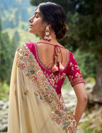 Evanik Pure soft zimmy choo silk embroidery Sequence work Saree with UnStitched Blouse - Distacart