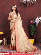 Lorenvalley Fashion Cream Soft Katan Silk Woven Design Rich Zari Weaving Pallu Saree