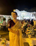 Evanik Cream Crush Tissue Silk Saree with Velvet Embroidery Stitched Blouse