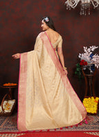 Lorenvalley Fashion Cream Soft Katan Silk Woven Design Zari Weaving Pallu Saree