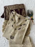 Lorenvalley Fashion Cream Roman Silk Hand Work Kurta Pant with Dupatta - Distacart