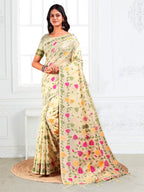 Anaita Cream Linen Printed Saree With Blouse - Distacart