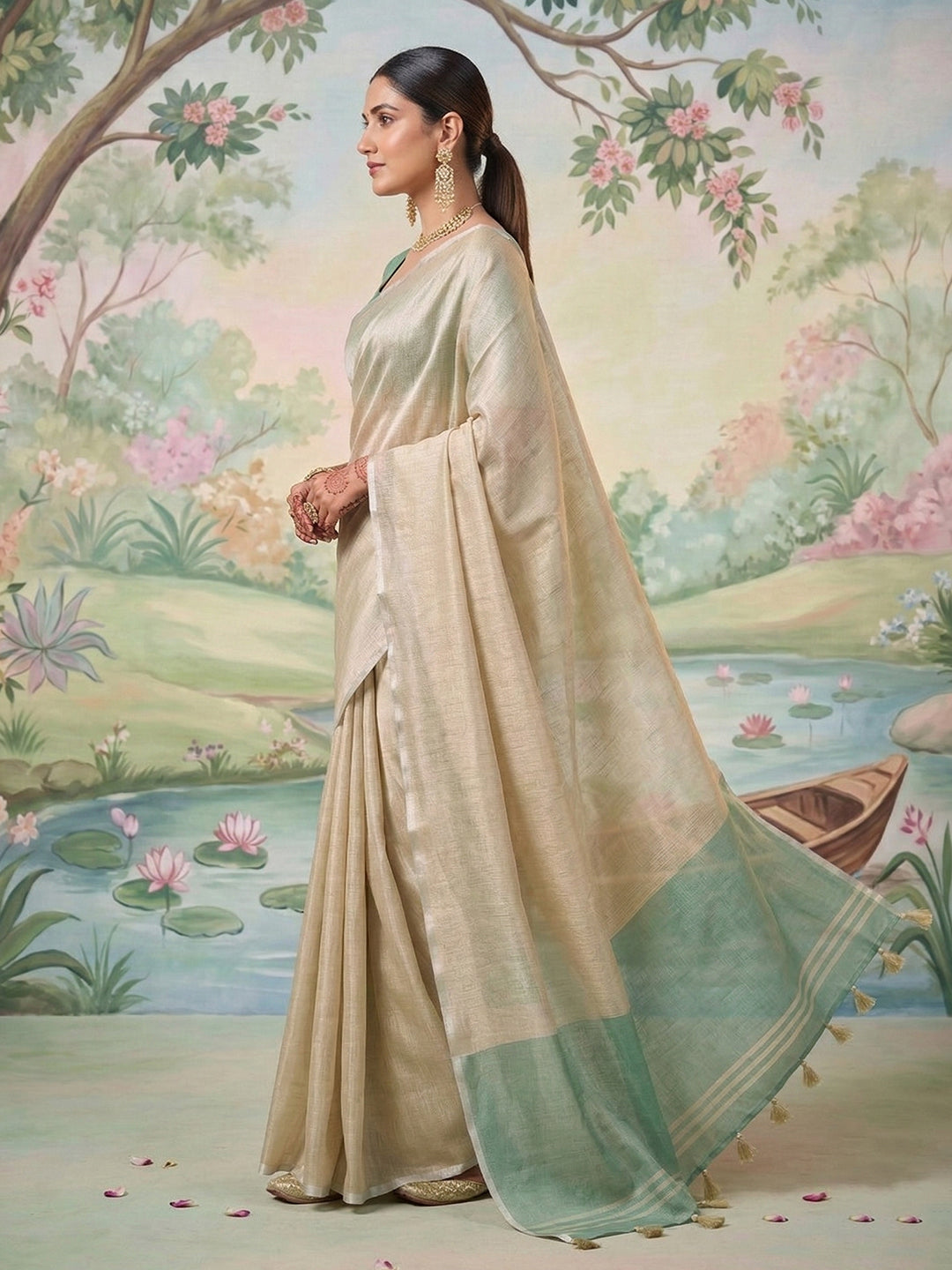 Anaita Cream Tissue Saree With Blouse - Distacart