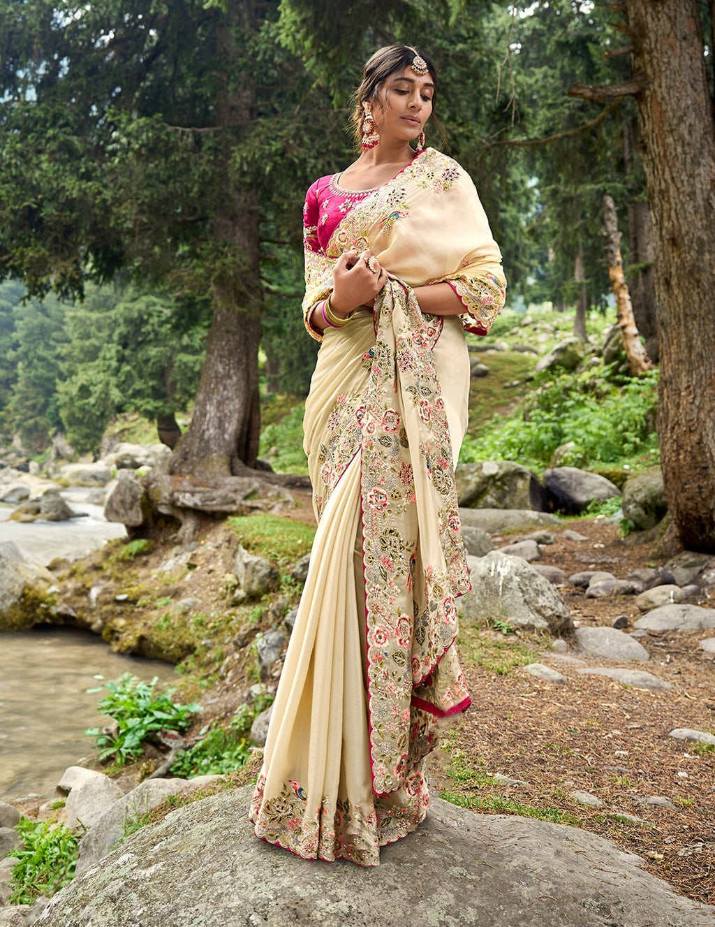Evanik Pure soft zimmy choo silk embroidery Sequence work Saree with UnStitched Blouse - Distacart