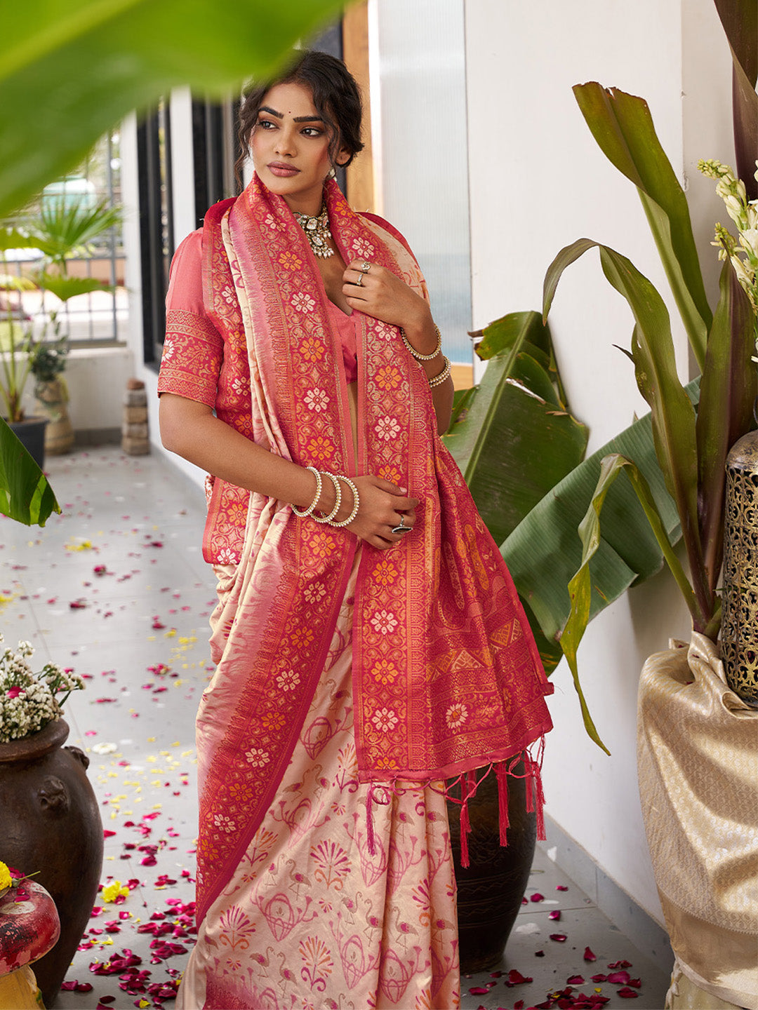 Anaita Cream Silk Woven Saree With Blouse - Distacart
