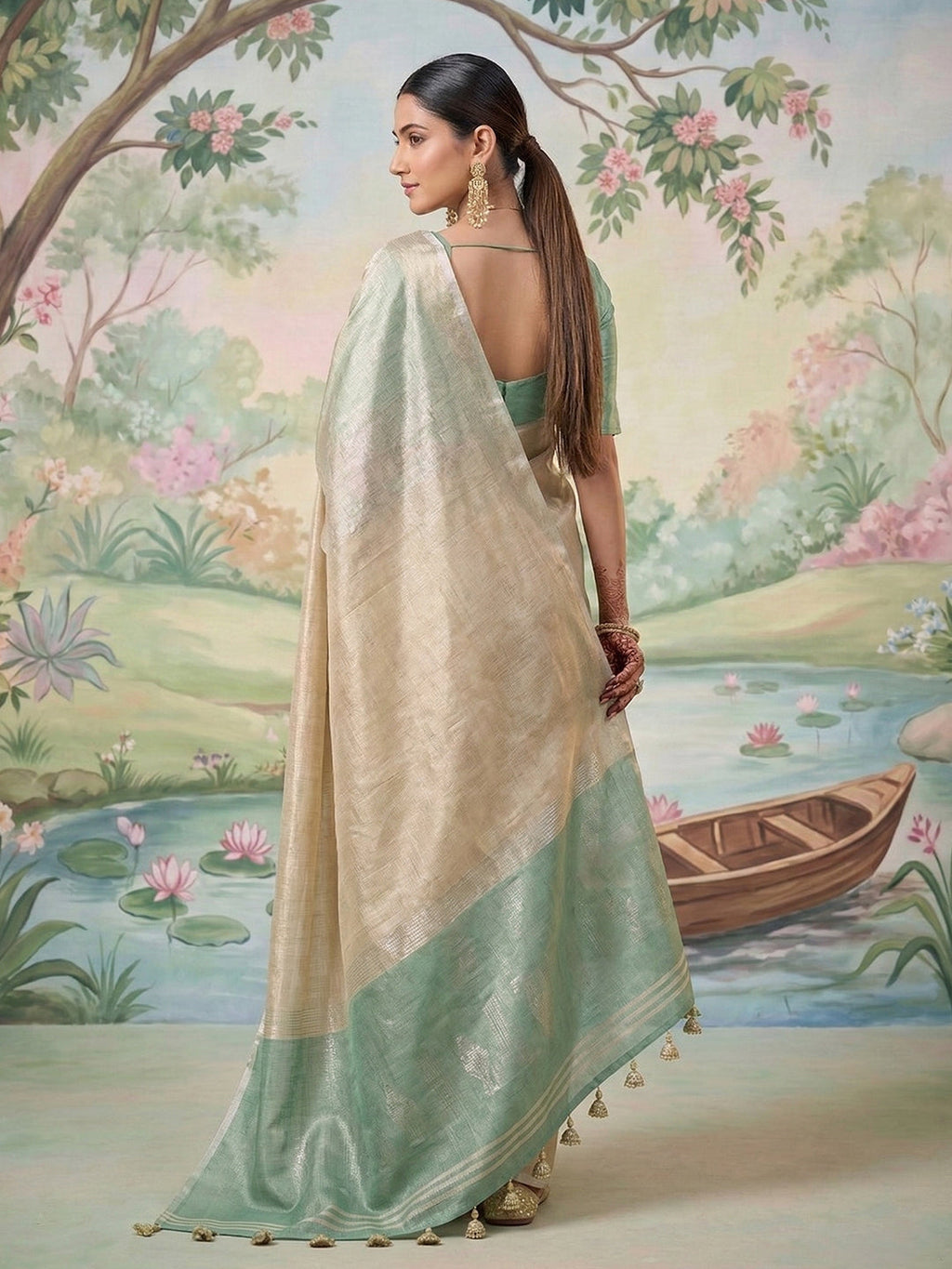 Anaita Cream Tissue Saree With Blouse - Distacart