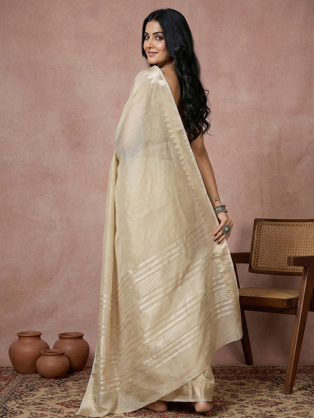 Anaita Cream Cotton Saree With Blouse - Distacart