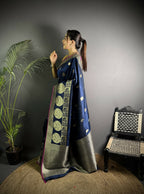 Joban Fashion Navy Blue Banarasi Soft Lichi Silk Paisley Saree - Distacart
