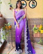 Vamika Embroidery Purple Georgette Bollywood Saree - Distacart