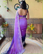 Vamika Embroidery Purple Georgette Bollywood Saree - Distacart