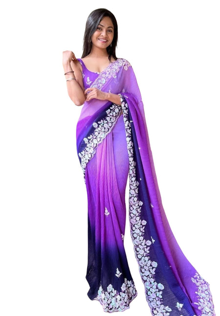 Vamika Embroidery Purple Georgette Bollywood Saree