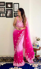 Vamika Embroidery Pink Georgette Bollywood Saree - Distacart