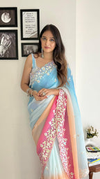 Vamika Embroidery Sky Blue Georgette Bollywood Saree - Distacart