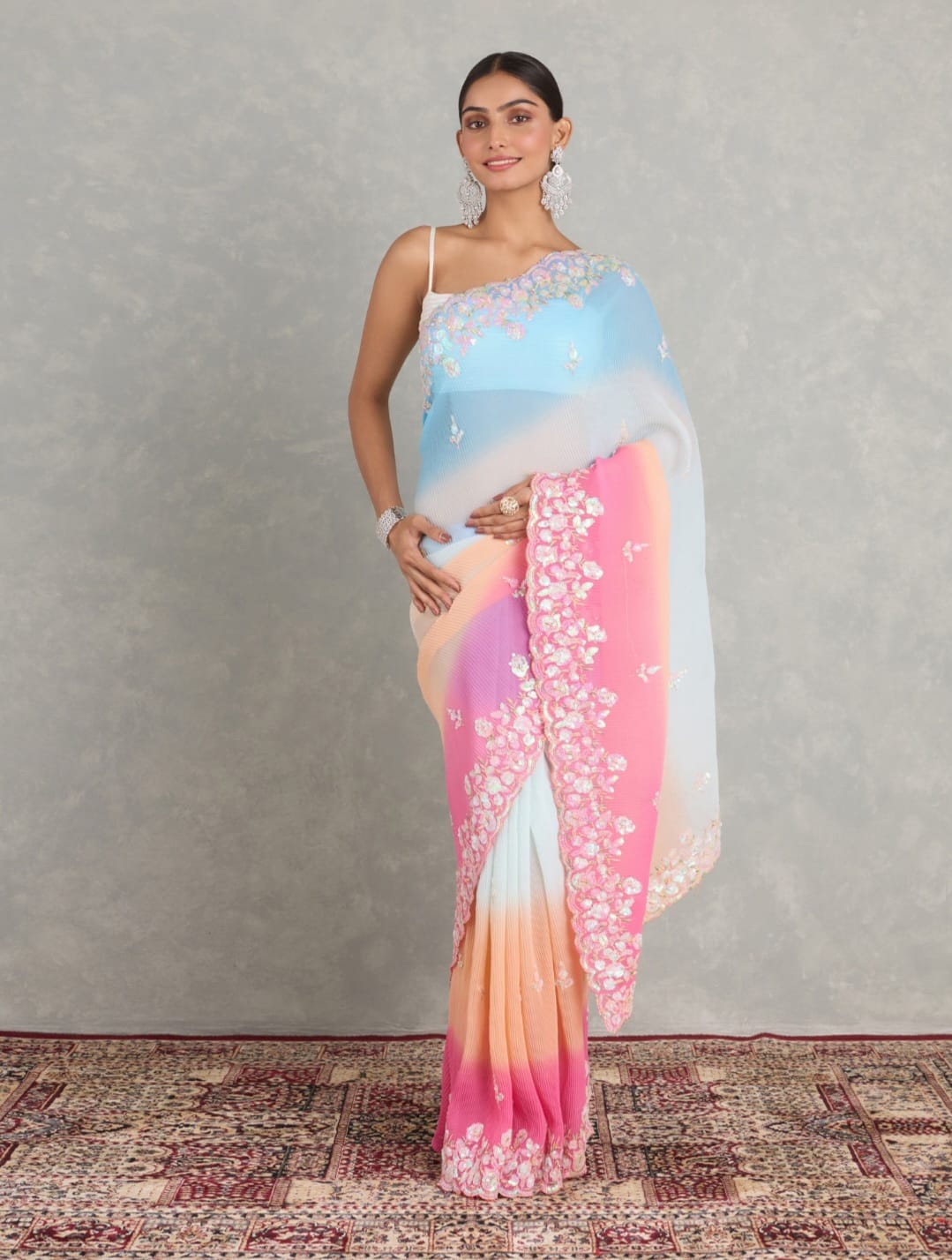 Vamika Embroidery Sky Blue Georgette Bollywood Saree - Distacart