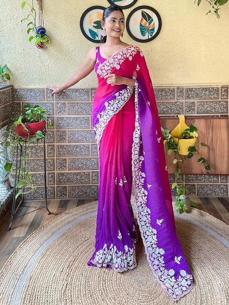 Vamika Embroidery Purple Georgette Bollywood Saree