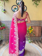 Vamika Embroidery Purple Georgette Bollywood Saree - Distacart