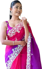 Vamika Embroidery Purple Georgette Bollywood Saree - Distacart