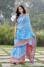 Vamsee Srivani Chikankari Sky Organza Silk Saree