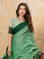 Shree Shyam Fashion Pista Green Linen Saree - Distacart