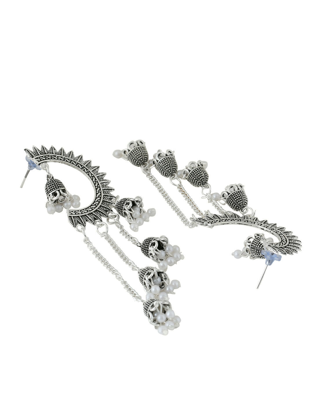NVR Women Rhodium-Plated Kundan Stone-Studded Beaded Jewellery Set