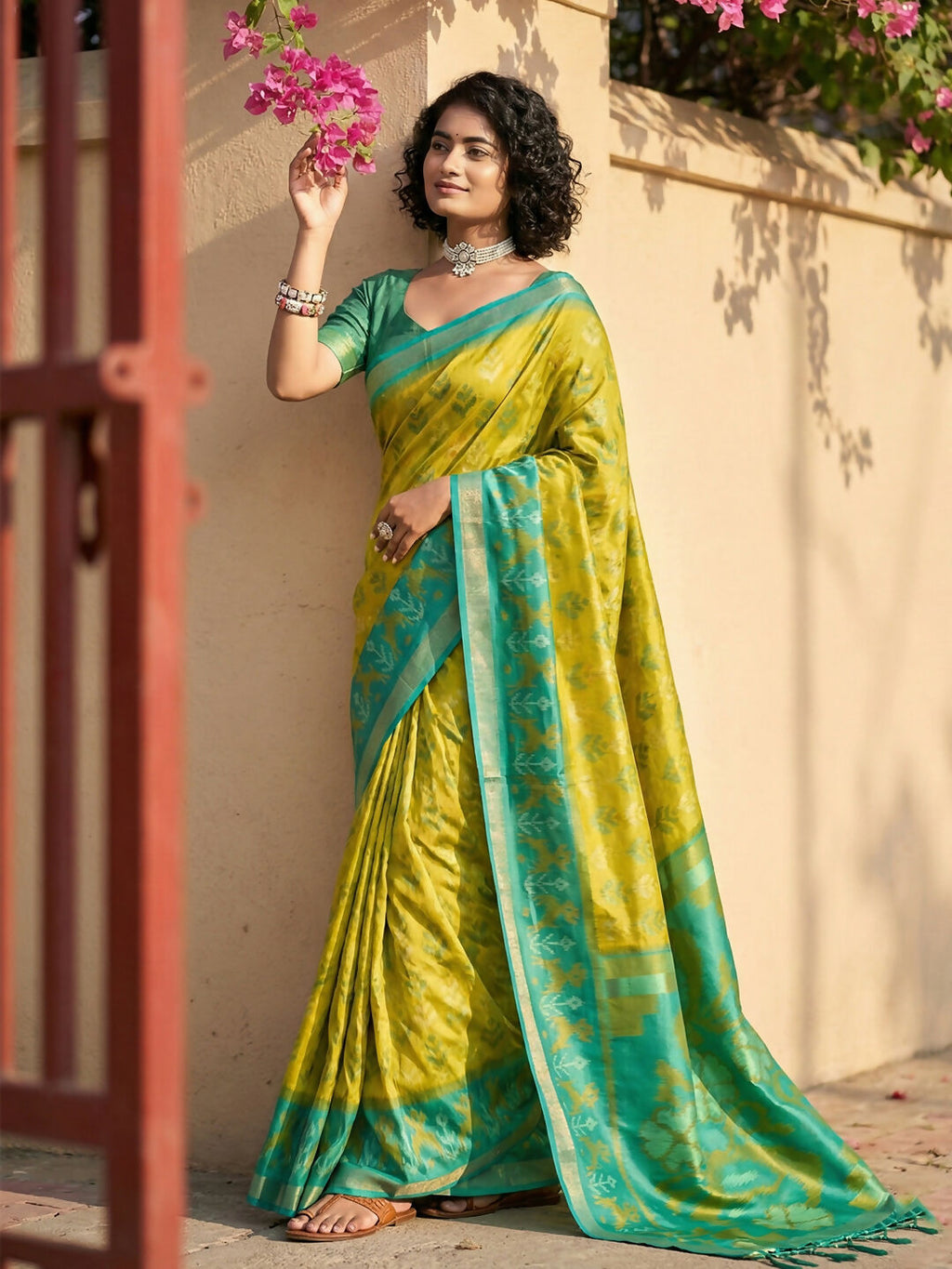 Shree Shyam Fashion Mustard Yellow Pochampally Silk Saree - Distacart