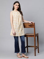 Ahalyaa Women Beige Pure Cotton Floral Printed Tunic - Distacart