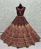 Jyoti Fashion Women's Maroon Velvet Multi Thread Embroidered with Zircon Diamond Wedding Lehenga Choli
