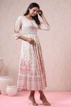 Juniper Women Ivory American Crepe Printed Flared Dress - Distacart