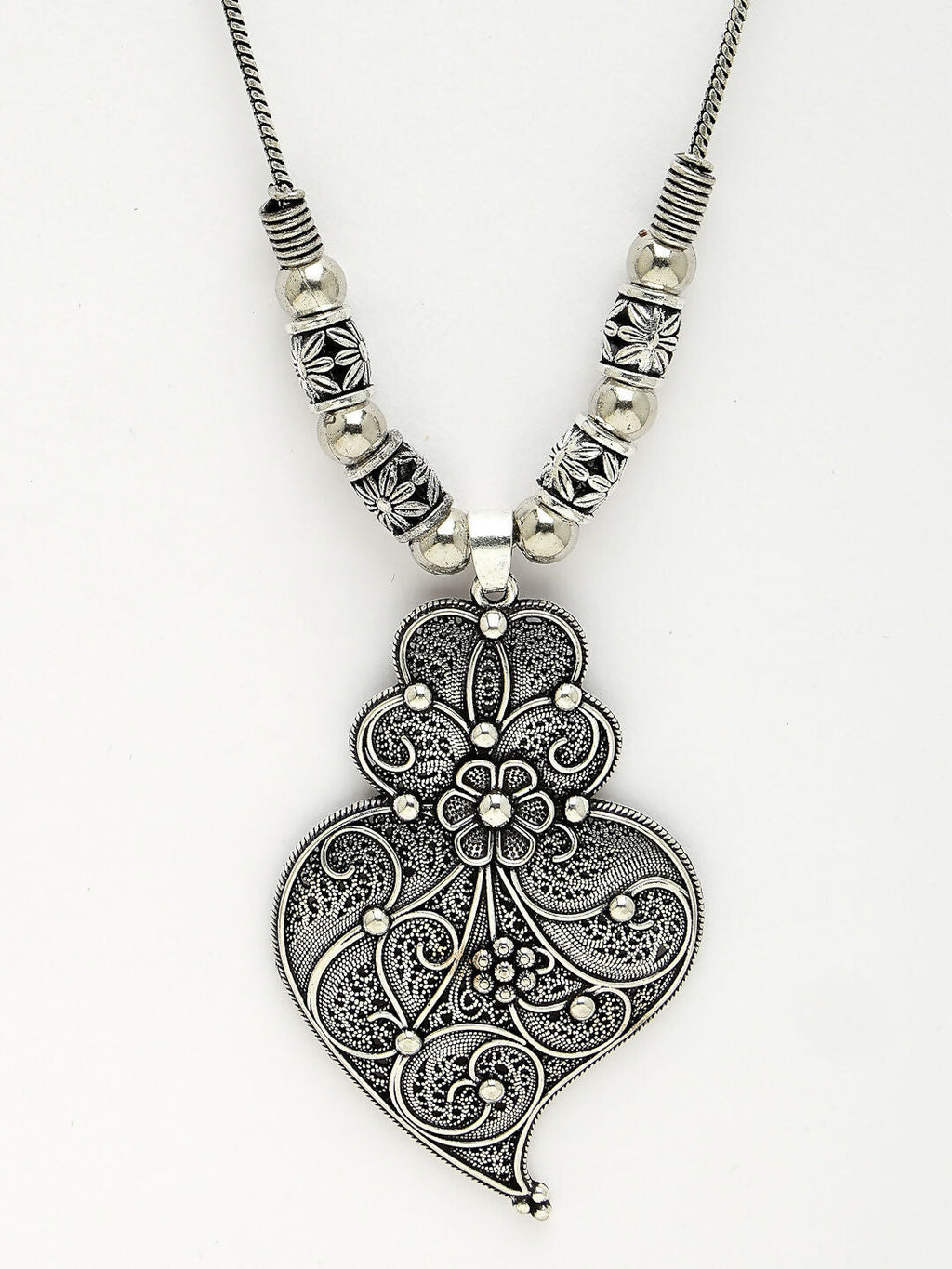 NVR Women's Silver-Toned German Silver Oxidised Pendant with Chain
