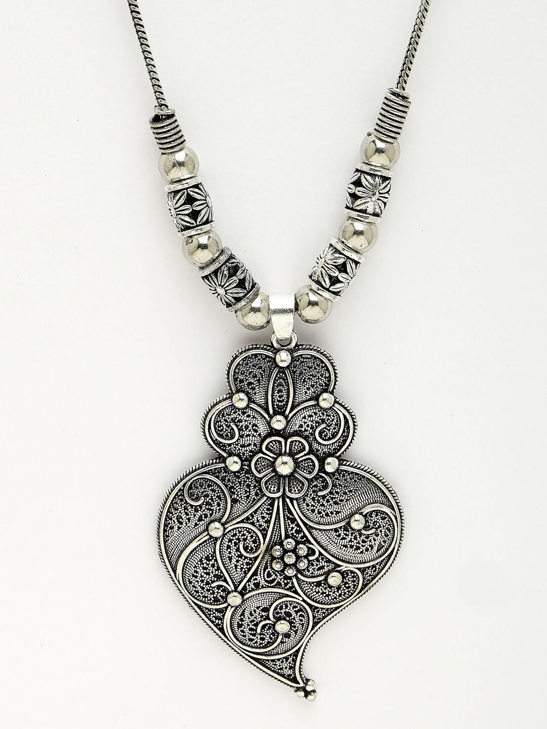 NVR Women's Silver-Toned German Silver Oxidised Pendant with Chain