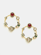 Ruby Raang Gold Polished Kundan Work Multi-Color Round Kundan Earrings
