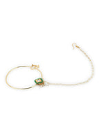 Gold-Plated Green White Kundan Studded Beaded Chained Nosepin - Ruby Raang - Distacart