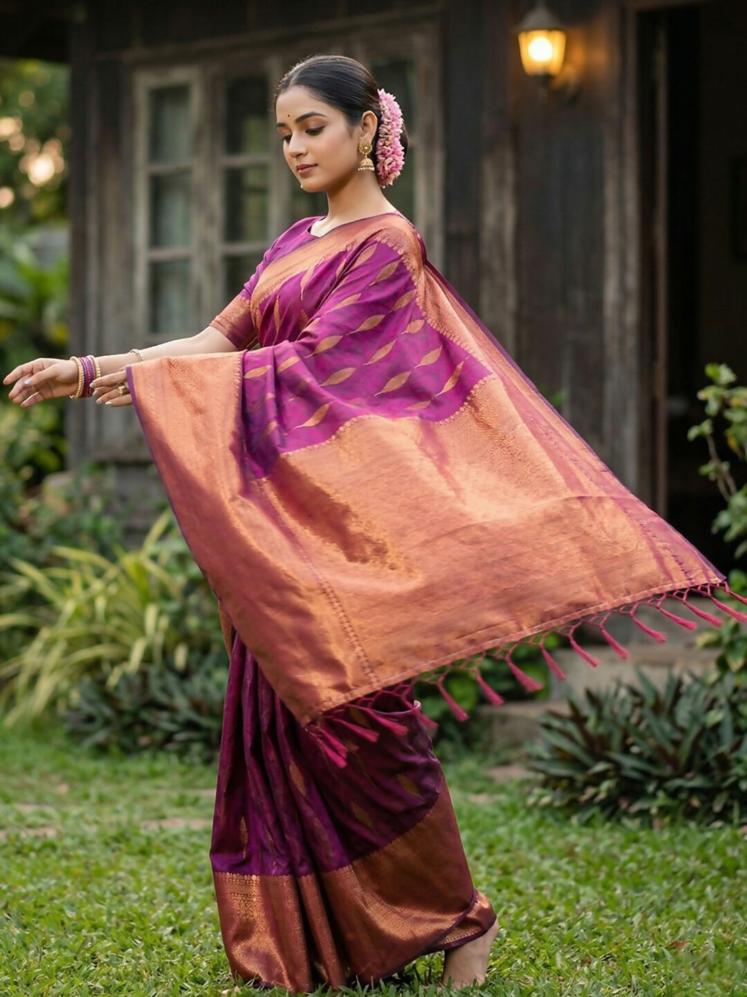 Shree Shyam Fashion Purple Silk Blend Saree - Distacart