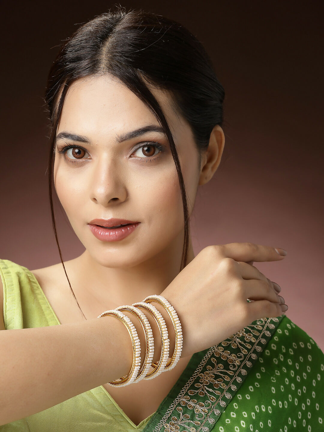 NVR Women's Set of 4 Gold-Plated Pearl Handcrafted Traditional Bangles - Distacart