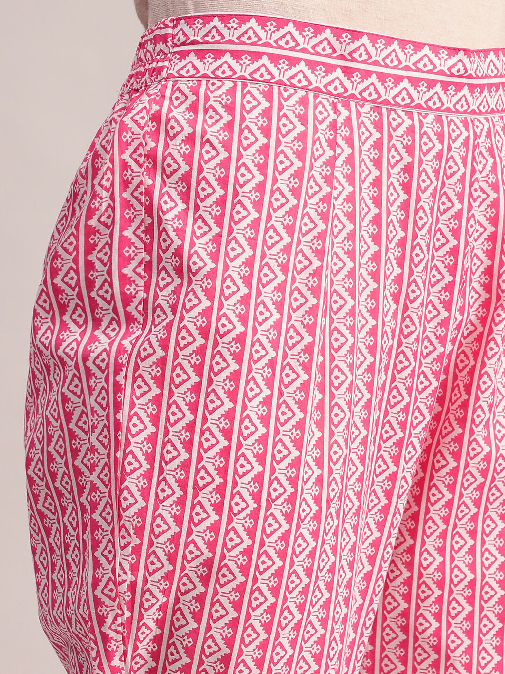 Aavyora Women's Pink Floral Cotton Kurta with Lace Detailing, with Trouser & Dupatta