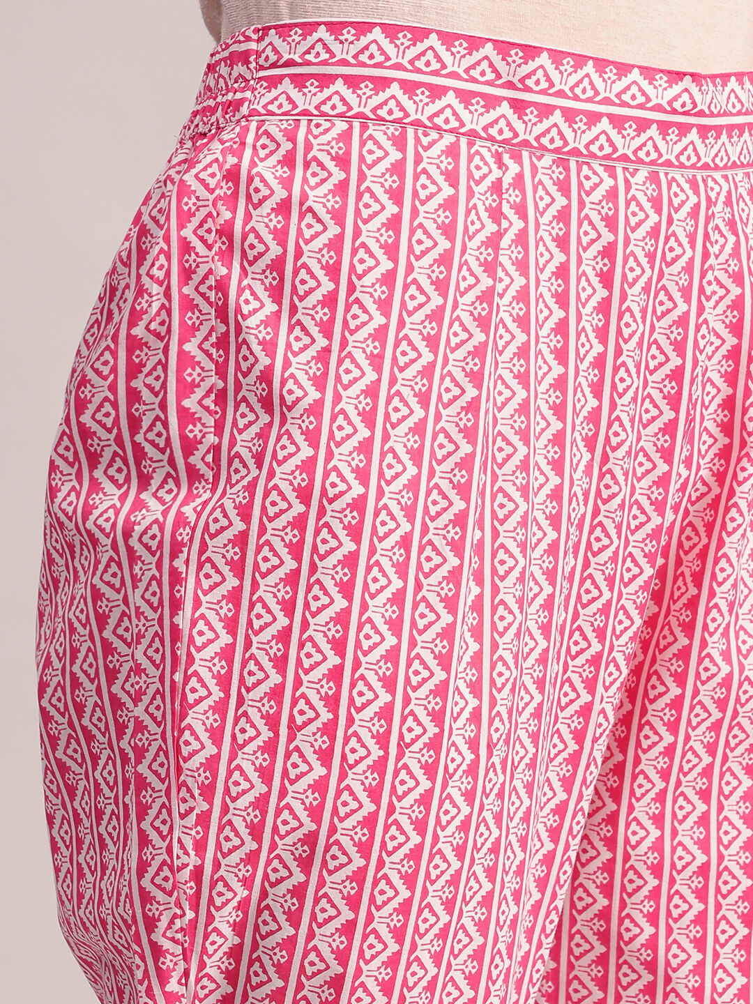 Aavyora Women's Pink Floral Cotton Kurta with Lace Detailing, with Trouser & Dupatta