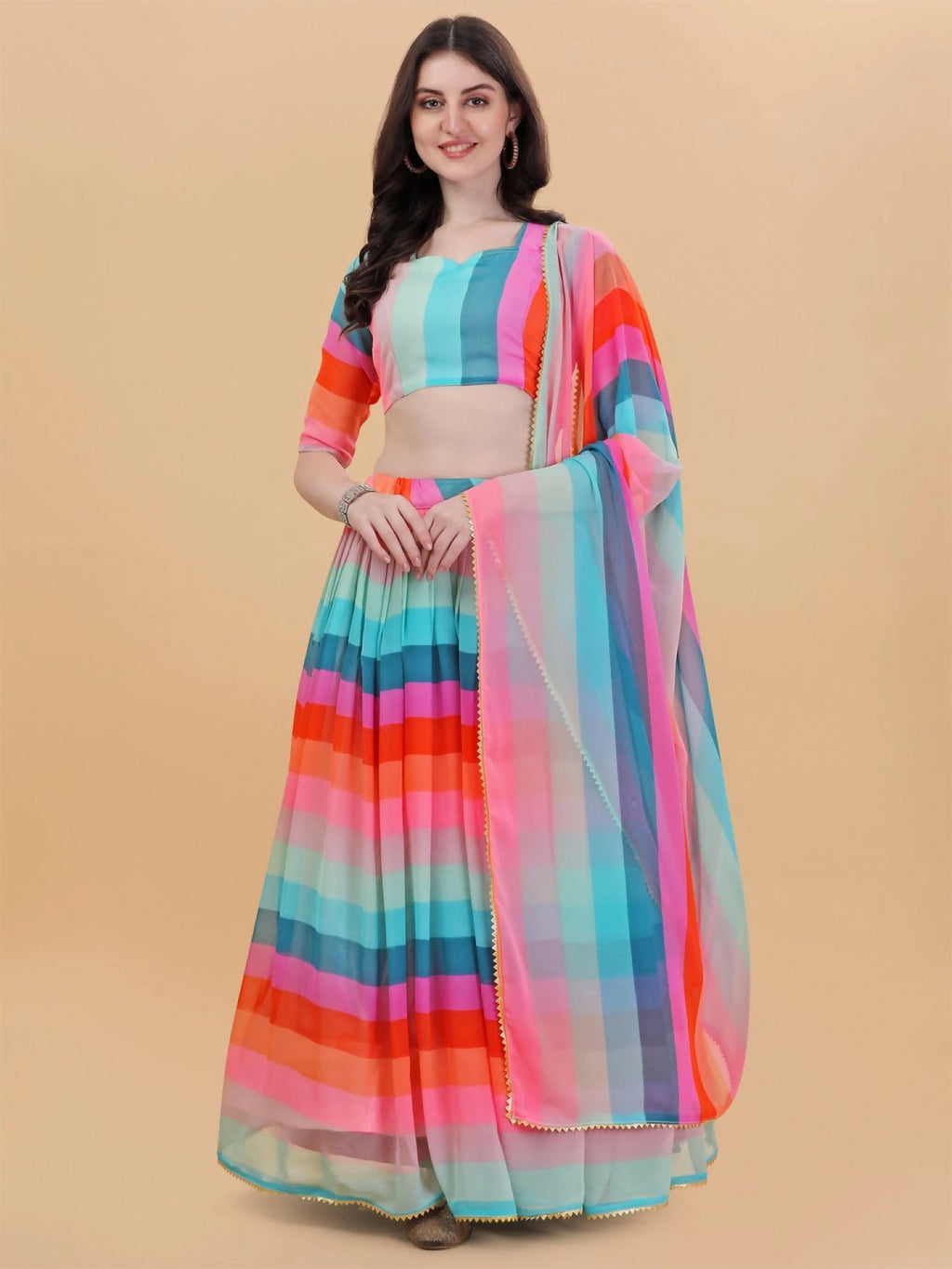 Jyoti Fashion Multicolor Printed Georgette Designer Lehenga Choli with Dupatta