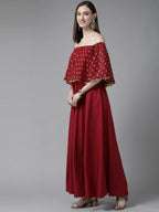Ahalyaa Womens Maroon Cotton Blend Gold Printed Dress - Distacart