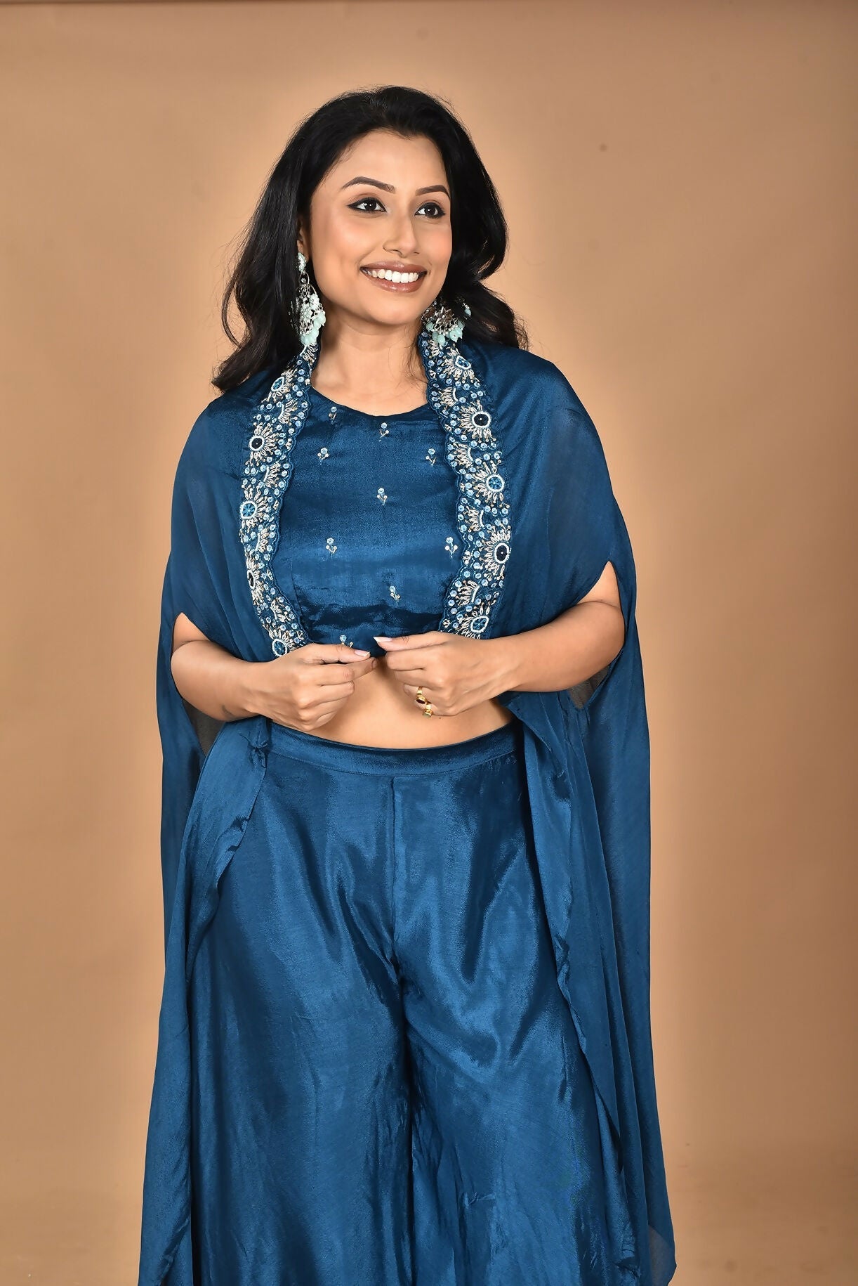 Morchari Women And Hand Embroidery Palazzo Set-Blue