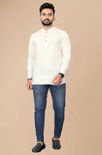 Mens Off White Viscose Foil Print Kurta - Mahotsav