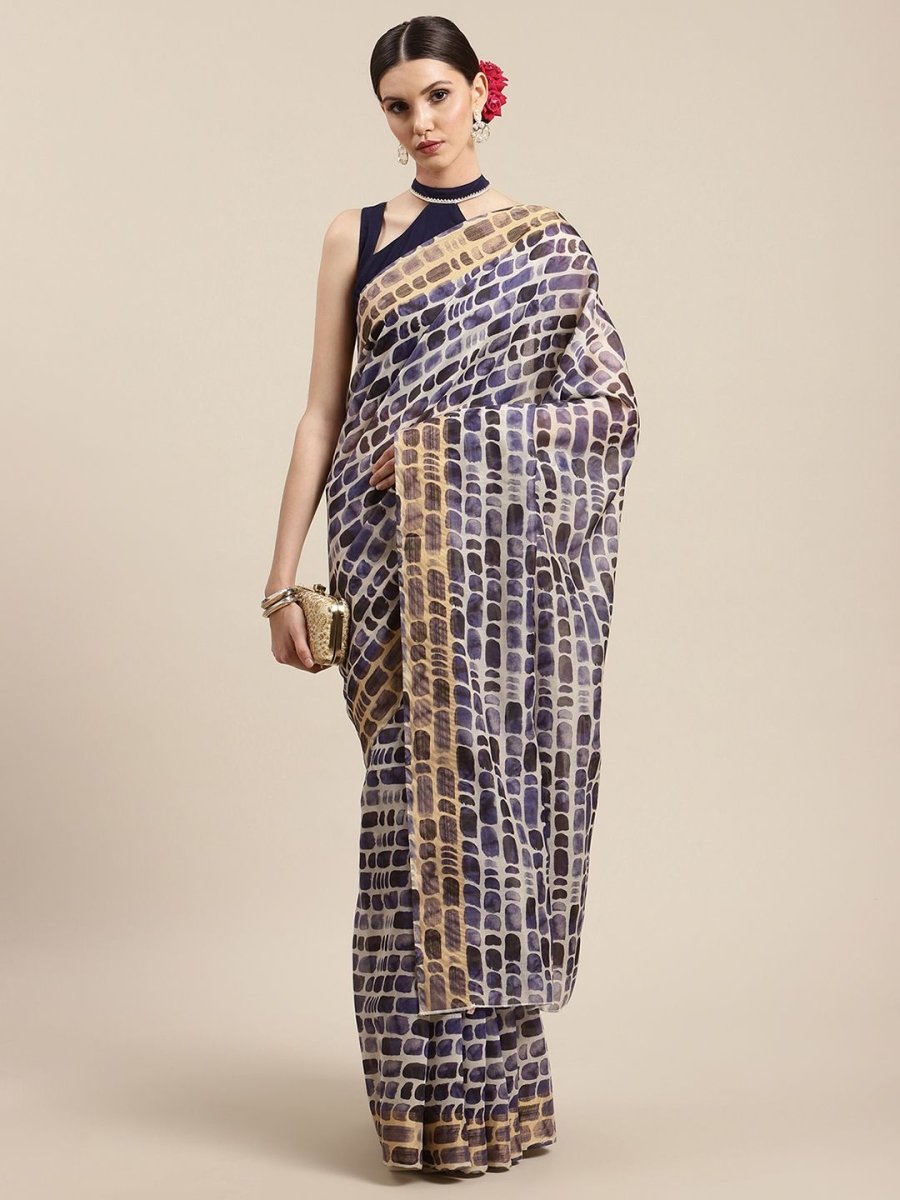 Ahalyaa Women's Purple Chanderi Digital Print Saree - Distacart