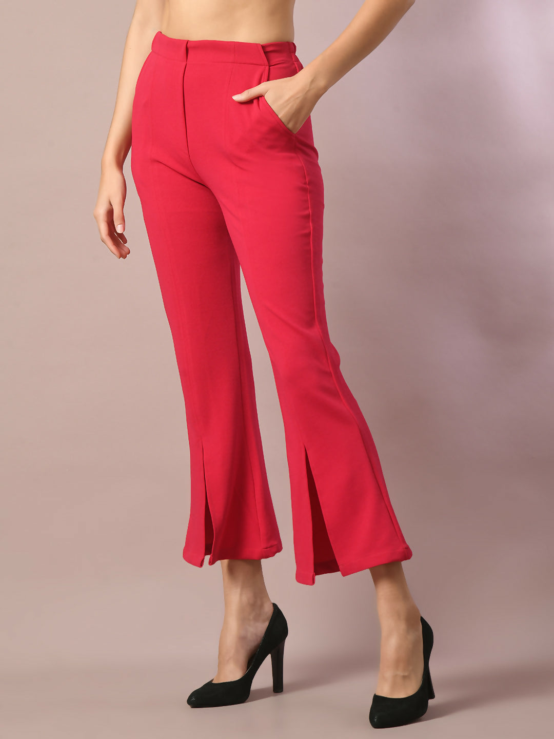 Myshka Women's Pink Solid Party Parallel Trousers