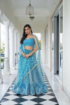 Eilara Glamorous Sky Blue Butterfly Net With Thread And Sequence Embroidered Work Lehenga Choli For Wedding