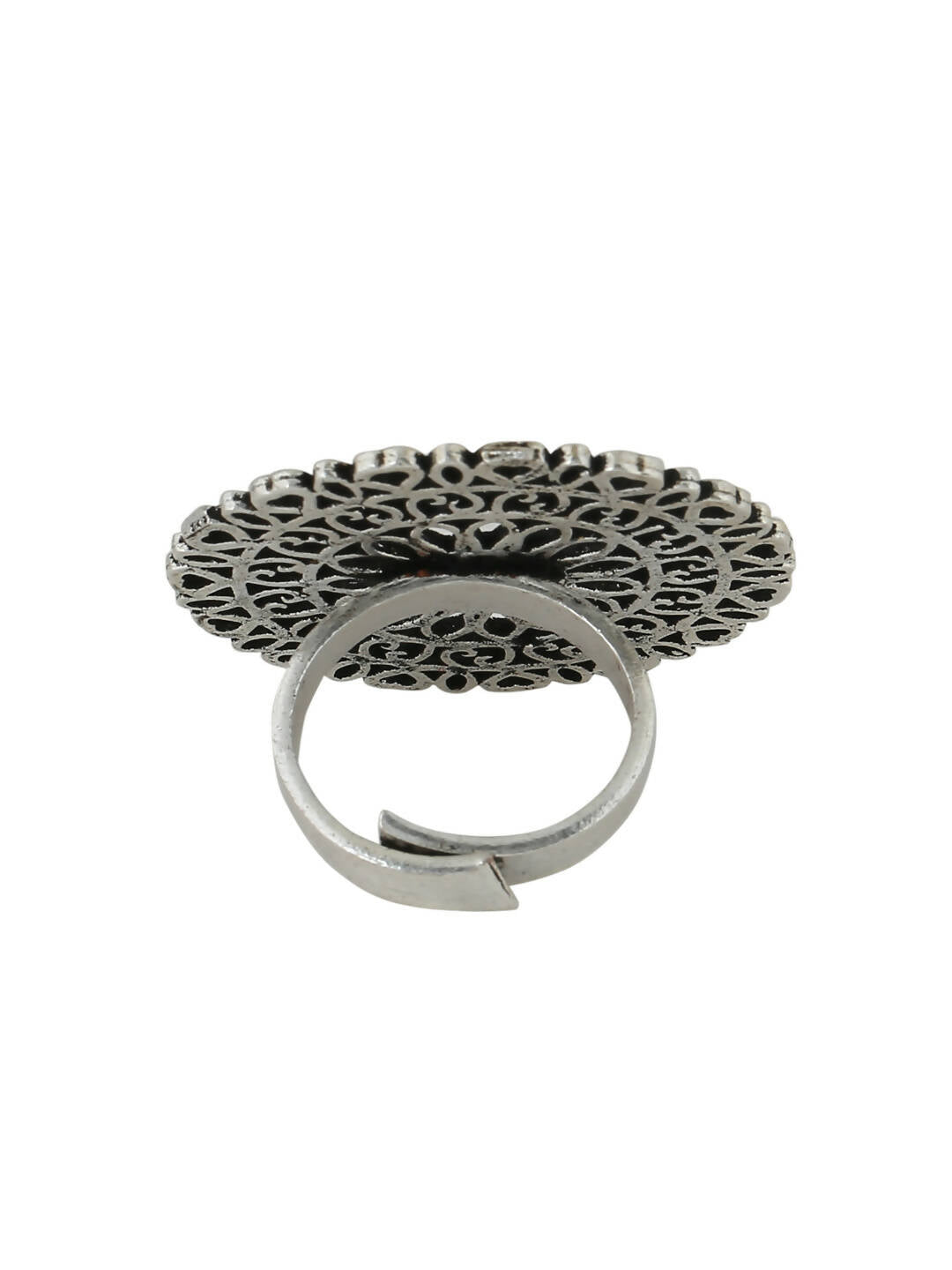 NVR Women Oxidised Silver-Plated Adjustable Finger Ring