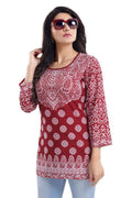 Snehal Creations Rust Faux Crepe Short Kurti Tunic