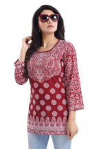 Snehal Creations Rust Faux Crepe Short Kurti Tunic